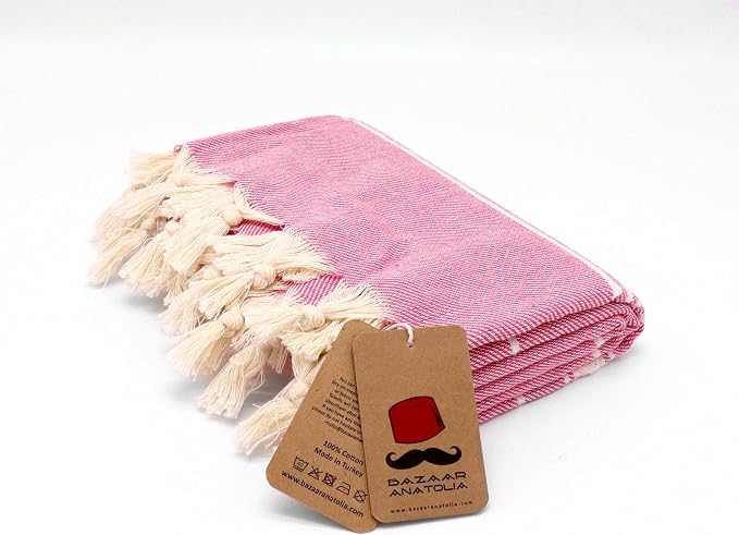 Turkish Beach Towel, 100% Cotton, 71x39 in, Stripe Fuchsia