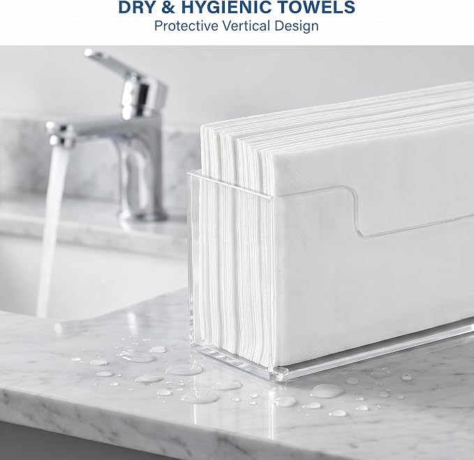 Acrylic Guest Towel Holder, Clear Bathroom Countertop Caddy | Disposable Hand Towels & Vanity Storage