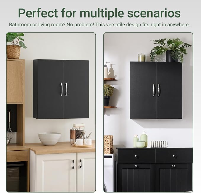 SoBuy Multifunctional Wall Mount Storage Cabinet, Wall Size, Black | Wall Mount Over-Toilet Medicine Cabinet With Shelf, Multi-Purpose Storage For Kitchen Bathroom Laundry
