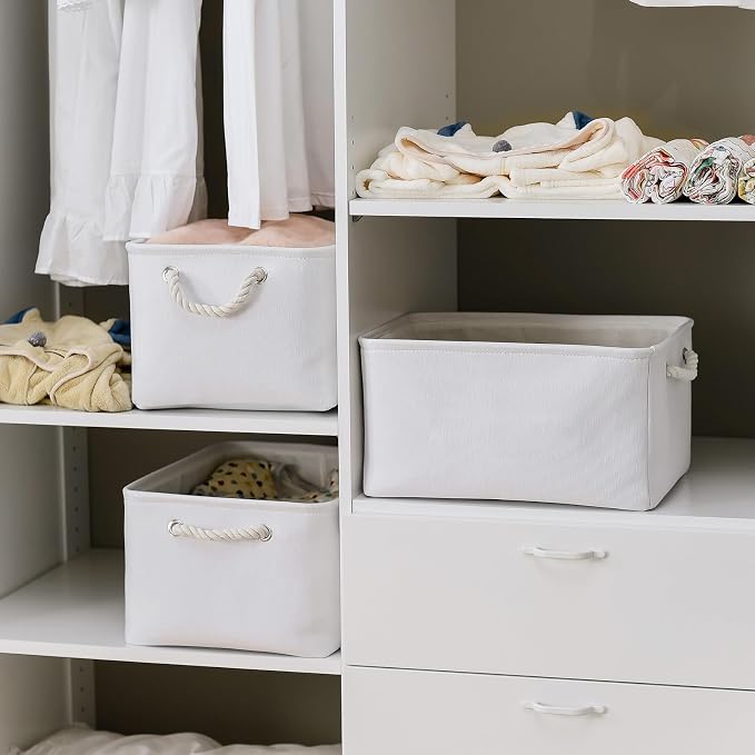 Storage Basket for Gifts Empty - Large 3 Pack 15.7x11.8x8.2 inch Storage Basket for Organizing with Handles, Canves Storage Bins for Organizer Closet Toy Cubes Gift (White)