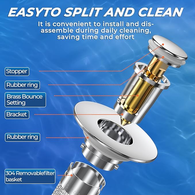 Bathroom Sink Drain Strainer, Pop-up Sink Drain Strainer with Removable Stainless Steel Strainer Basket Hair Catcher, Bathroom Sink Strainer for Bathroom Sink Stopper Replacement (3PCS)