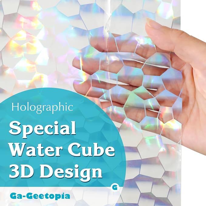 Ga-Geetopia Holographic Extra Long 3D EVA Shower Curtain Liner Water Cube, 72x80 Premium Light Weight Clear Plastic Bathroom Shower Curtain with Rustproof Metal Grommets