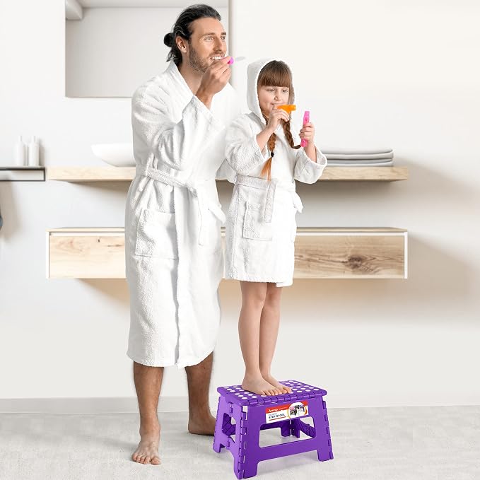 Folding Step Stool 9 Inch, Non-Slip Foldable Stools for Kids, Purple | Heavy Duty Collapsible Foot Stool, Lightweight, Holds 300lb for Toddler/Adults Kitchen Bathroom Bedroom Outdoor, with Handle