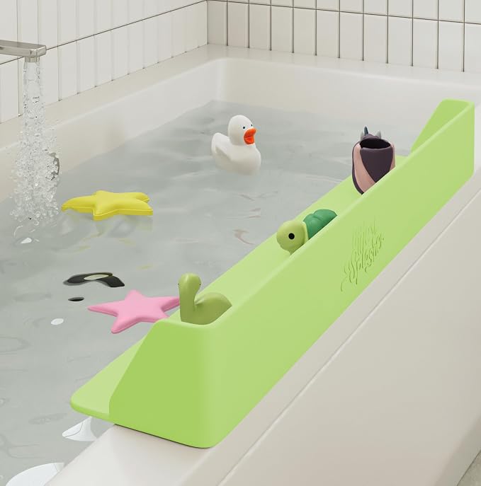 Original PlayPad, Bathtub Splash Guard Play Shelf - Toy Tray Caddy Holder Storage - Suction Cups Attach to Bath Tub - No Mess Water Spill in Bathroom for Toddlers Kids Baby (Green)