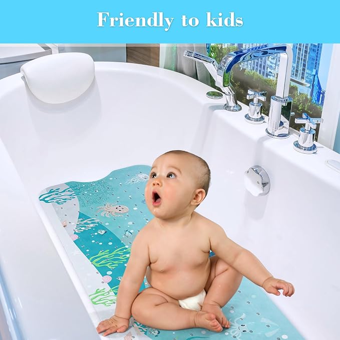 Secopad Bathtub Mat Non Slip, Cute Tub Mat, 40" x 16", 2-Whales | Rectangular, Anti-Slip, Machine Washable, with Drain Holes and Suction Cups,For Bathtub and Shower Floor, for Toddler & Kids