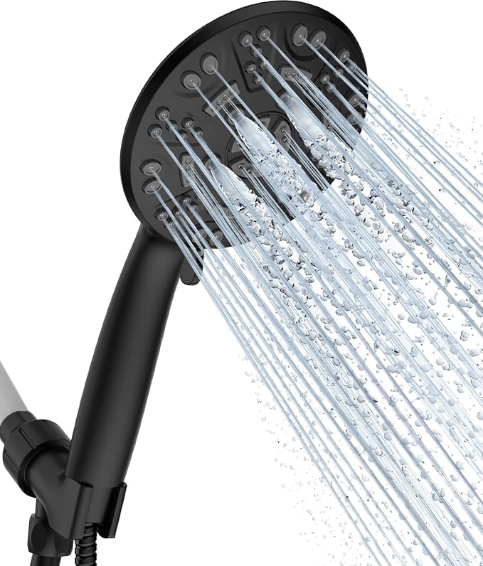 Cobbe 8-Setting Handheld Shower Head, Water-Saving Design, Matte Black | Trickle Pause Mode, 5ft Stainless Steel Hose, Brass Swivel Bracket, Tool-Free Installation