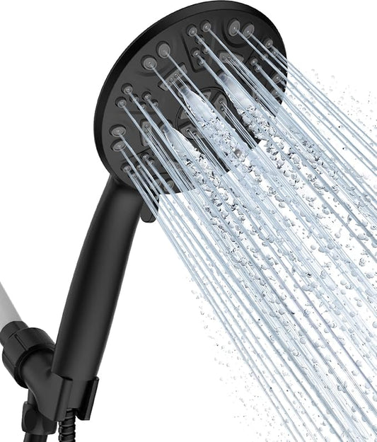 Cobbe 8-Setting Handheld Shower Head, Water-Saving Design, Matte Black | Trickle Pause Mode, 5ft Stainless Steel Hose, Brass Swivel Bracket, Tool-Free Installation