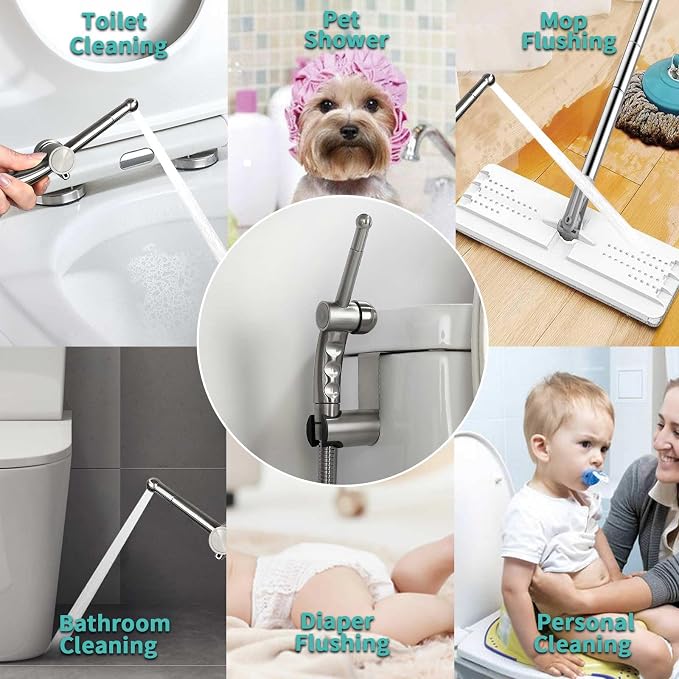 BARROCK Bidet Sprayer for Existing Toilet, Advanced Handheld Ergonomic Jet Spray Set with Precision Water Pressure Control for Muslim Shower/Feminine Hygiene/Pet Cleaning, Bruhsed Nickel