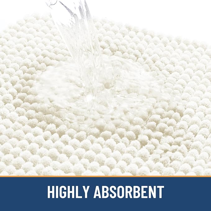 Arotive Chenille Bathroom Rugs 47x24, Soft Absorbent Bath Mat, Ivory | Rubber Backing, Machine Washable Dry Bath Mats for Bathroom Floor, Tub and Shower, Home Decor Accessories