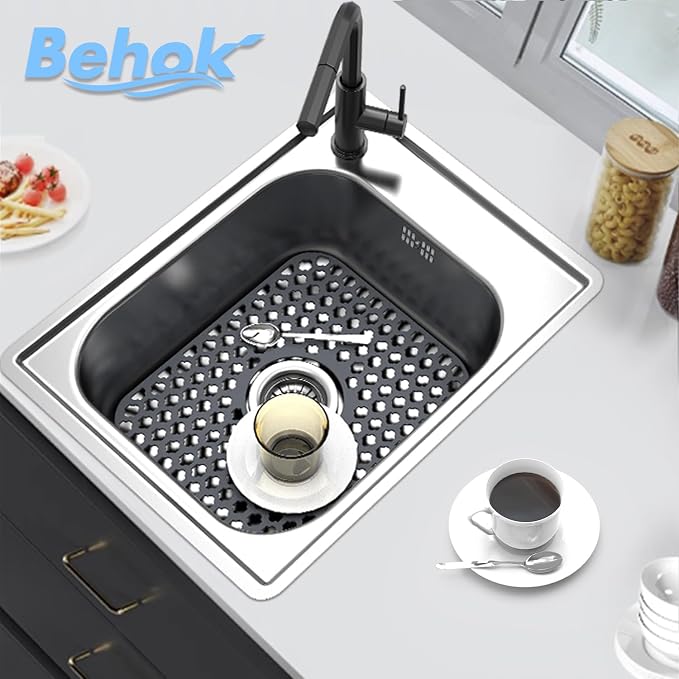 Silicone Sink Protector Kitchen Sink Mat 2 Pack 13.58"x 11.6" Gray | Heat-resistant Non-Slip and Durable Silicone Protectors Mat, Center Drain