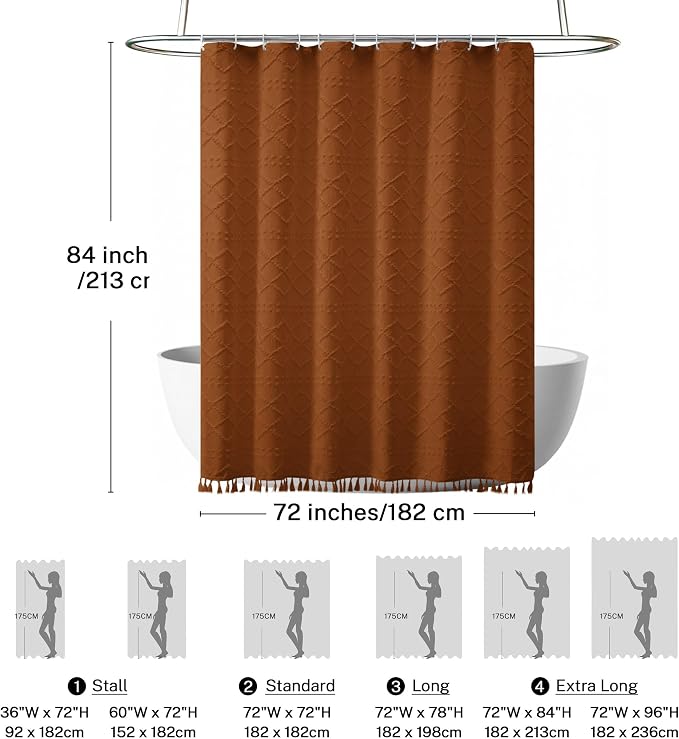 Siiluminisoy 84 Inch Long Shower Curtain Terracotta Shower Curtain Fabric 72 x 84 Shower Curtain Cloth Textured Tufted Chevron Vintage Shower Curtains for Bathroom