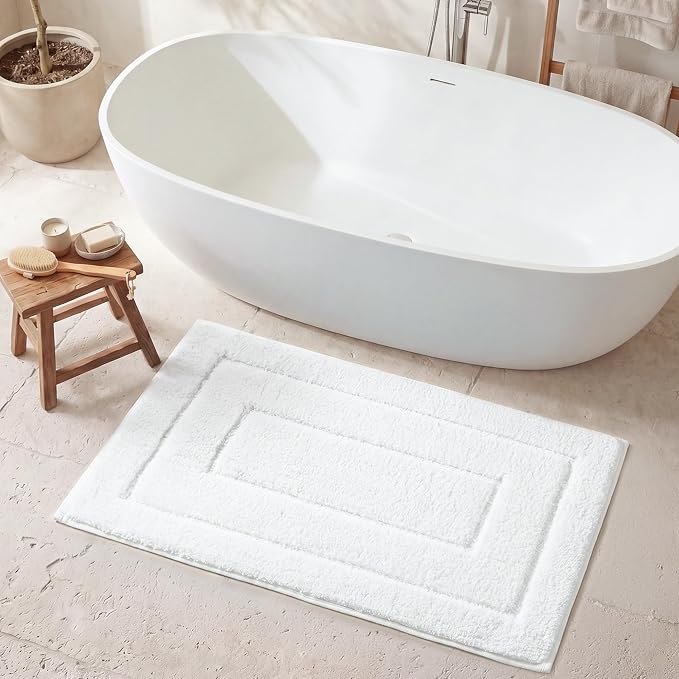 GRANNY SAYS White Bathroom Rug 24" x 36", Non-Slip Microfiber Bath Mat | Ultra-soft, durable TPR backing for reliable grip, fast water absorption, machine washable for Vanity, Shower, Tub