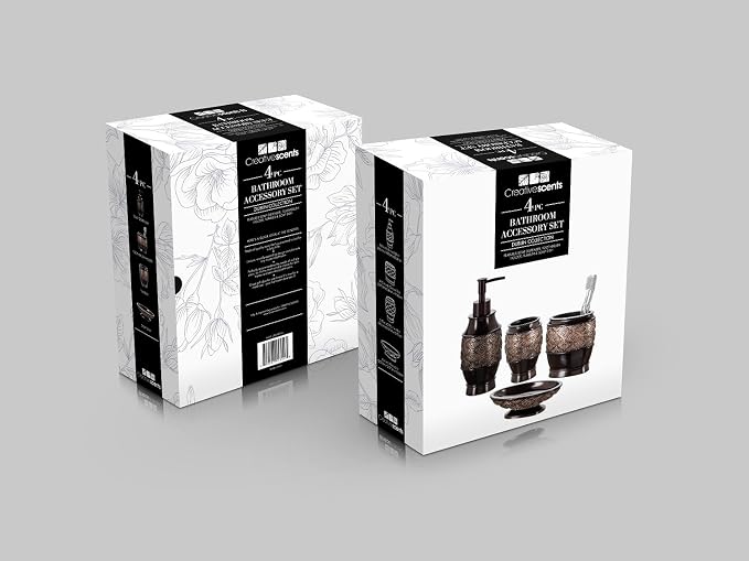 Creative Scents Dublin Brown 4 Piece Bathroom Accessory Set | Includes Soap Dispenser, Toothbrush Holder, Tumbler Cup & Soap Dish