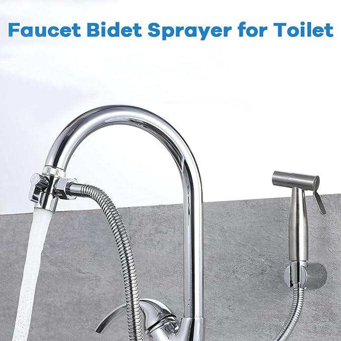 Bidet Toilet Sprayer, Sink Faucet Hose Attachment, Non-Leakage Stainless Steel Brushed Toilet Cleaner Wall for Women Washing, Baby Diaper Cleaner