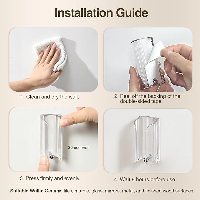Electric Toothbrush Holder for Bathroom, Wall-Mounted Toothbrush Stand with Self-Adhesive, Compact Bathroom Caddy for Electric Toothbrushes (Clear-2pcs)