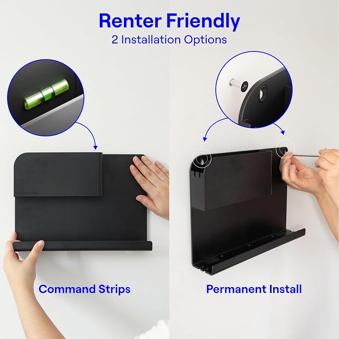 WallShelfie Bedside Wall Organizer & Dorm Decor for Dorm Room - 2.0, Black | Dorm Room Essential, Floating Bedside Shelf Wall Mount Organizer, Remote Control Holder, Cool Teen Girls Trendy Stuff