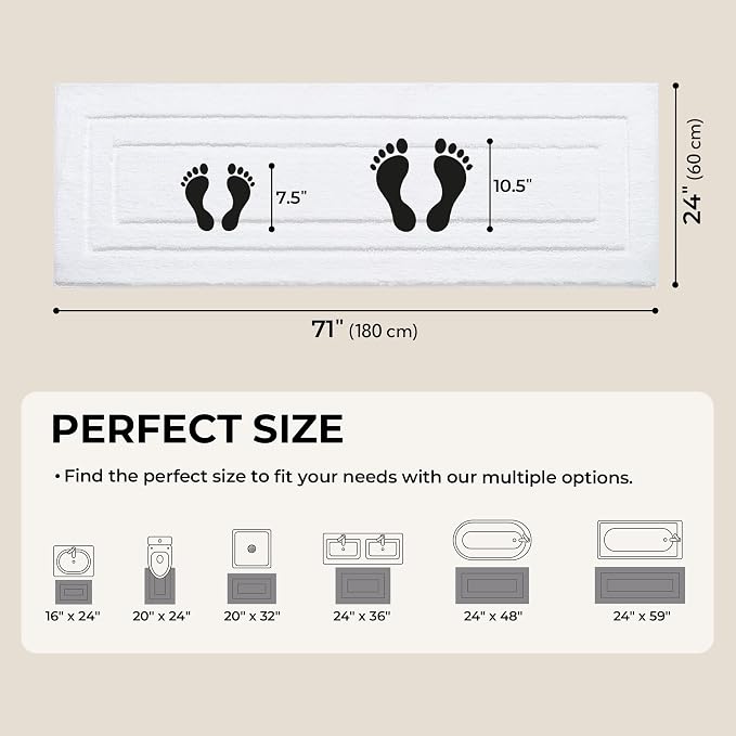 GRANNY SAYS White Bathroom Runner Rug 71" x 24", Soft Microfiber Bath Mat | Non-Slip long rug with TPR Backing, Absorbent, Machine Washable Extra Large Bath Rugs for Double Vanity, Shower, Tub