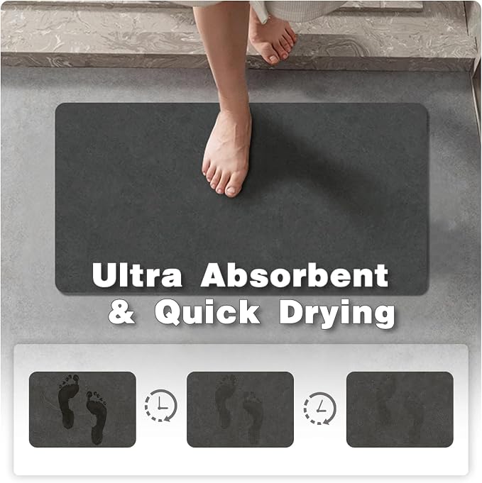 TYUU Bath Mat, Bathroom Rugs Non Slip Washable Thin Absorbent Quick Dry Bath Mat Fits Under Door Bathroom Floor Mat Perfect for Bath, Shower, or Sink 24"x48" Dark Grey