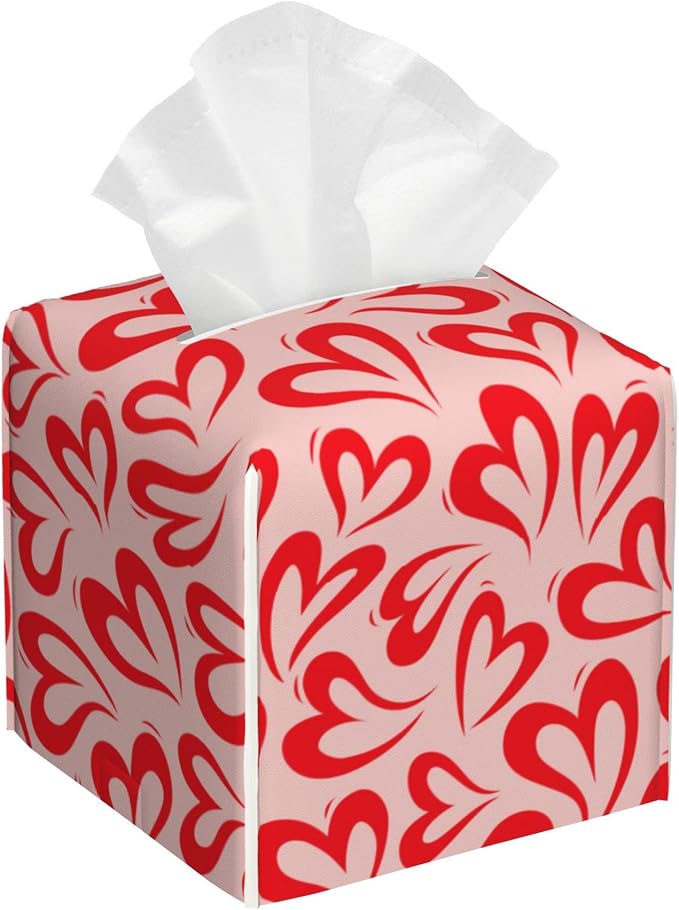 Heart Tissue Box Holder,Love Heart Cube Tissue Box Cover Holder,Leather Facial Paper Organizer Dispenser Home for Bedroom Night Stands,Kitchen,Office and Car,5.2"×5.2"×5.2"