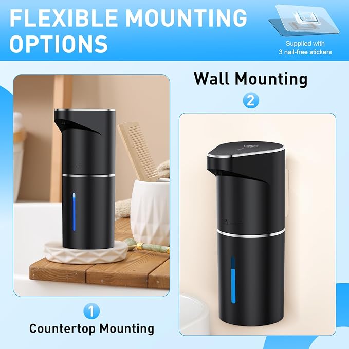 Fantictas Automatic Liquid Soap Dispenser, 3 Levels for Kitchen and Bath | For Hand and Dish Soap, Responsive Sensor, Type-C Charging, 90-day Use, Wall Mountable, IPX5 Waterproof, 350ML, Black Gel
