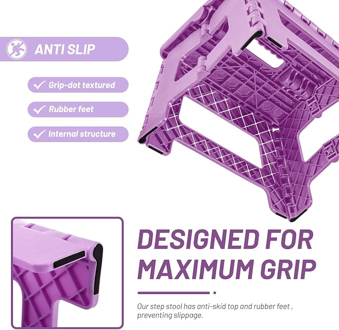 Delxo 9 Inch Kids Step Stool,300 Lbs Folding Step Stool for Toddler Purple | Foldable Step Stool,Non-Slip Foot Stools with Handle, Lightweight Collapsible Stool for Kitchen,Bathroom,Bedroom,Garden