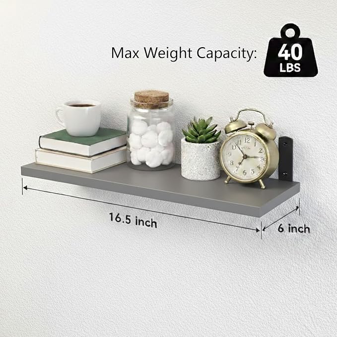 Floating Shelves Set of 6, Wooden Floating Shelves for Wall Decor, Farmhouse Shelf for Bedroom, Wall Mounted Bathroom Storage Shelves, Floating Book Shelves for Living Room