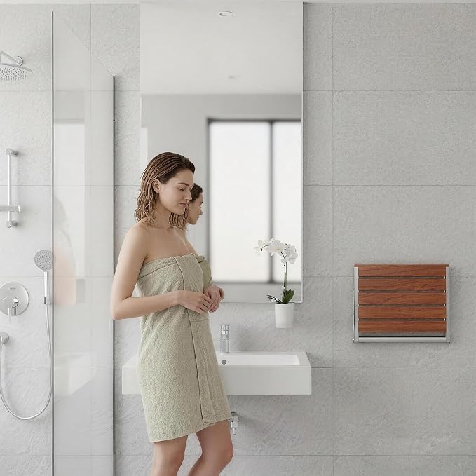 20" Foldable Shower Seat Wall Mounted, Folding Shower Bench for Shower Spaces, 450lbs Max Load for Inside Shower