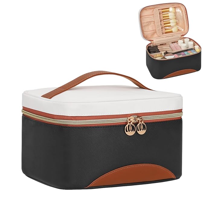 Makeup Bag,Large Capacity Travel Makeup Bag,Waterproof Cosmetic Organizer Case with Brush Holder Portable Make Up Bag for Women,Toiletry Bag for Daily Use & Trips as a Gift for Women