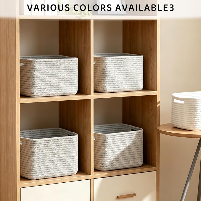4 Pack Storage Baskets for Organizing, 11''Lx9''Wx8''H Woven Baskets for Storage Toys, Towels, Books, and Clothes, Cotton Rope Basket for Shelves with Handle