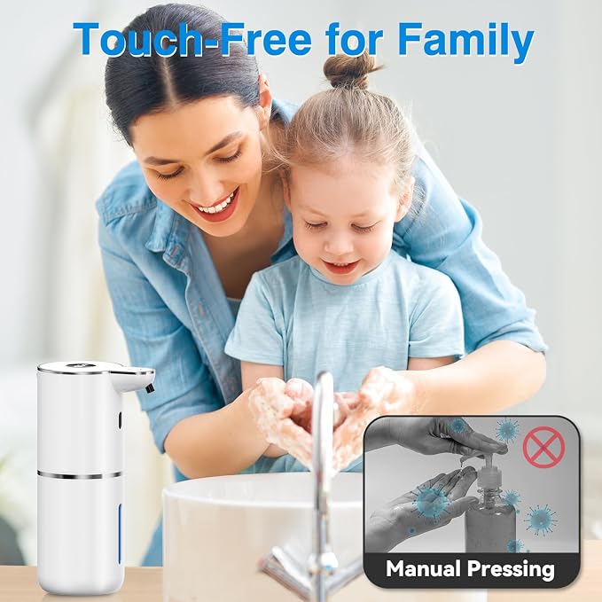 Fachixy Automatic Liquid Soap Dispenser Touchless, Smart Digital Display | 12.8oz/380mL, Up to 90 Days Battery Life, 6 Adjustable Level, Rechargeable, Wall Mountable IPX5 for Kitchen & Bathroom, White