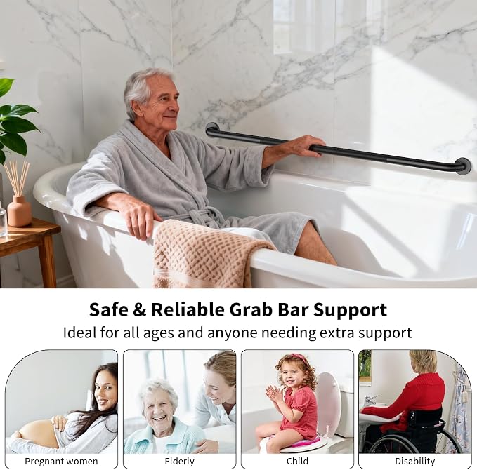 ZUEXT 48 Inch Matte Black Knurled Anti Slip Shower Grab Bar, Extra Long | Bathroom Balance Support Rail, Assist Handle for Handicap Seniors, Wall Mount Stainless Steel Bath Safety Handrail, 1.25" Dia