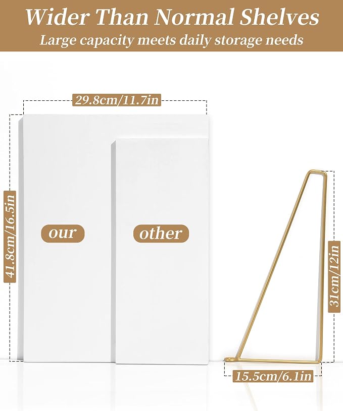Afuly Floating Shelves for Wall, 12 Inch Deep Gold White Shelf, Set of 2 | Solid Wood and Metal, Hanging Bookshelf with Brackets, Plants Photos Display, for Bathroom, Kitchen, Living Room, Bedroom