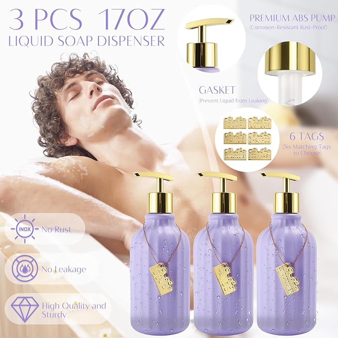 17PCS Bathroom Accessories Set, Purple Bathroom Set Bathroom Accessories Set with Trash Can, Toilet Brush, Toothbrush Holder, Qtip Holder & 3PCS Soap Dispenser