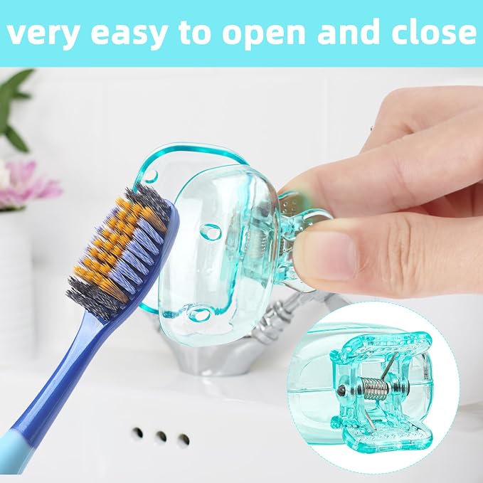 Hxezoc 4 Pack Toothbrush Covers Toothbrush Holders Toothbrush Protector Cap Brush Pod Case Portable Plastic Clip for Household Travel, Bathroom, School, Camping, Business (Green, Teal, Orange, Pink)