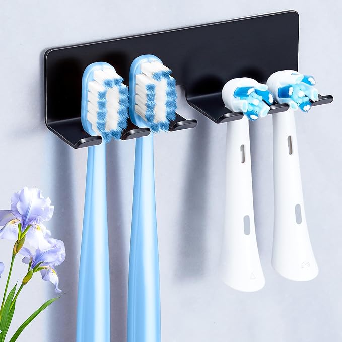 Electric Toothbrush Head Holder, Toothbrush Holders Wall Mounted, Electric Toothbrushs Holder, Bathroom Shower Tooth Brushing Holder, Tooth Brush Head Holder Organiser (Black, Large)