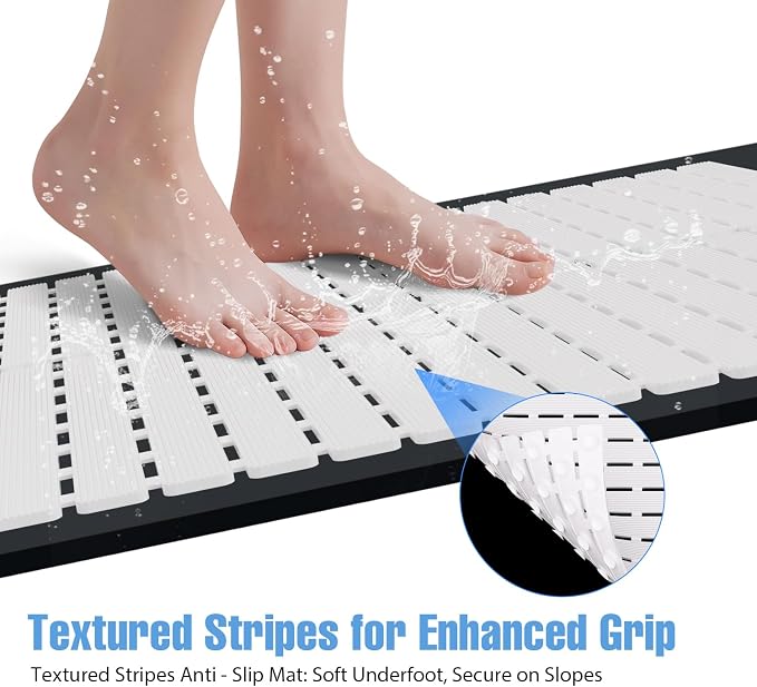 Shower Mat Non-Slip Bath Mat for Tub and Shower Stall,200+ Suction Cups with Drain Holes, Quick Dry Machine Washable, Extra Grip for Stand Up Showers, Bathroom Essentials 24x24 Inch (White)