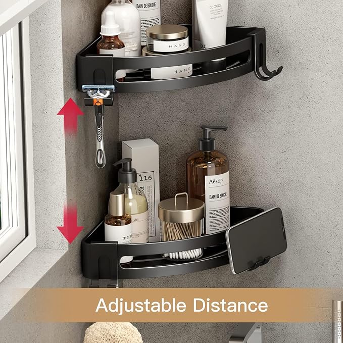 3-Pack Black Triangle Shower Caddy, 3-Tier Corner Shelves, Rustproof Shower Storage Rack, Drill Free Wall Mount Shower Organizer, 40lbs Load Capacity