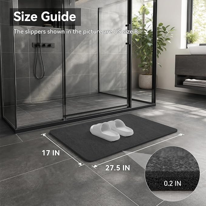 MontVoo -Bath Mat Rug-Rubber Backing Non Slip Quick Dry Absorbent Thin Bathroom Rugs Fit Under Door-Faux Suede Surface Bathroom Floor Mats-Shower Rug for in Front of Bathtub Shower Dark Grey 17"x27.5"