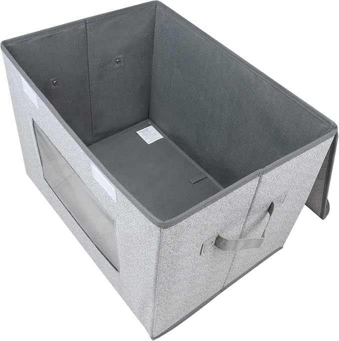 Univivi Larger Fabric Collapsible Storage Bins, Foldable Storage Boxes with Lids, Storage Cube Organizer Basket for Home, Closet, Bedroom(Gray, 17“ x 12” x 12") | 17 x 12 x 12 In Clothes Storage Bins with Handles & Window, Foldable Closet Organizers an...