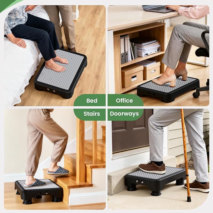 SOYO Mobility One Step Stool Platform for Adults & Elderly, Black-Gray | Adjustable Small Step Riser for Seniors, Indoor Outdoor Non-Slip Standing Support Portable Low Step for Car, Bed, Bathroom