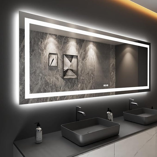 LOAAO 96"X36" LED Bathroom Mirror with Lights | Anti-Fog, Dimmable, 3 Color Temperature, Backlit + Front Lit, Memory Function, Tempered Glass, UL Listed
