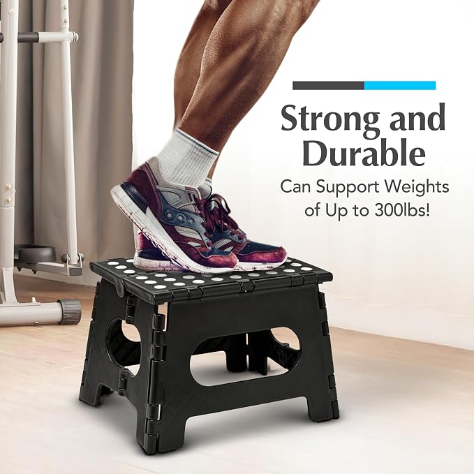 Handy Laundry Folding Step Stool 9 Inch 2-Pack, Black, Holds 300 lbs | 2-Pack, 9 Inch, Black, Foldable Collapsible Step Stool, Non-Slip, Holds 300 lbs, Kitchen Bathroom Bedroom, Adults