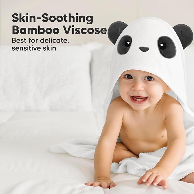 KeaBabies Hooded Baby Towel for Newborn, Baby Bath Towels (Panda, Regular) | Viscose Derived from Bamboo, Large Baby Towels with Hood, Boys, Girls, Toddler, Soft Absorbent Baby Bath Essentials