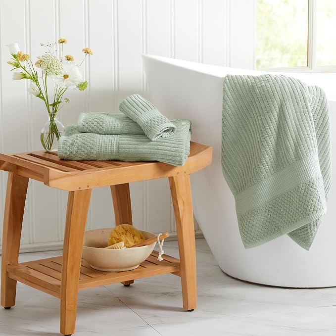 100% Cotton Bath Towel Set | 6-Piece Set | Eucalyptus | Absorbent & Quick-Dry Bathroom Towels | Textured and Durable Cotton Towels for Bathroom | OEKO-TEX | Krista Collection