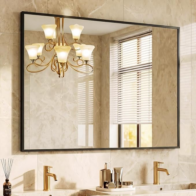 DUMOS Bathroom Mirror for Over Sink, 40"x30" Rectangle Wall Mount Mirror | Modern Vanity Mirrors with Tempered Glass and Metal Frame, Anti-Rust, Horizontal or Vertical for Home Decor, Black