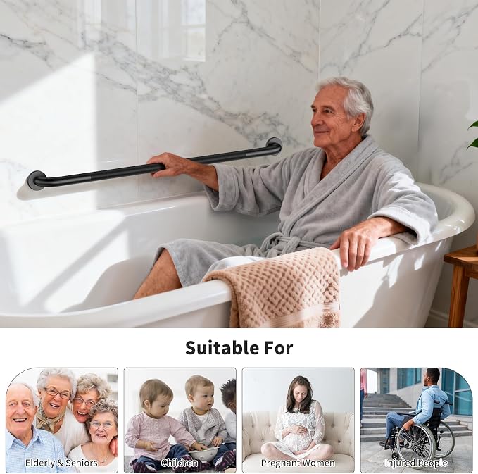 40 Inch Anti Slip Handicap Grab Bars, Munzong Grab Bar for Showers Black | Bathroom Knurled Handicap Balance Bar Safety Hand Rail Support Elderly Senior Assist Bath Handle Handicap