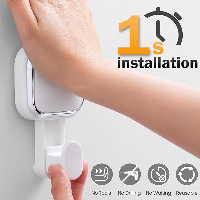 Suction Cup Hooks for Inside Shower 4 Pack, Versatile Powerful Vacuum Suction Shower Holders for Towel, Loofah, Clothes, Damage Free Wall Hanging Bathroom Hooks, Easy to Install, White