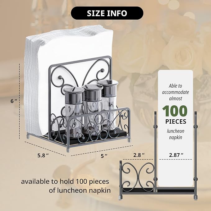 Napkin Holder with Salt and Pepper Caddy, Metal Table Dispenser | Dinner Napkins, Salt, Pepper & Table Decor