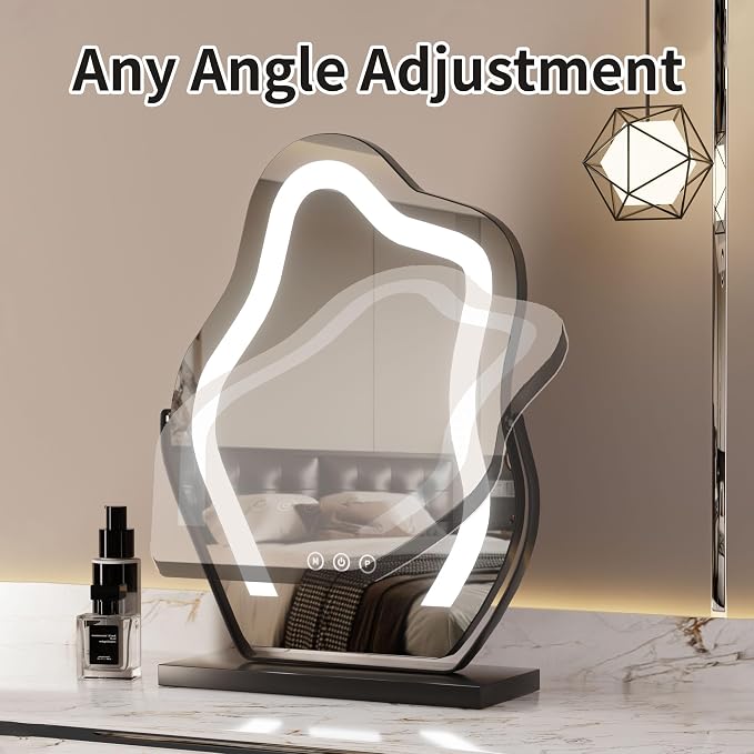 12.6''x17''Cloud Shaped Lighted Tabletop Makeup Vanity Mirror | Smart Touch 3-Color Dimmable 360°Rotation Memory Black Metal Frame Plug-in AC Power Gift for Women Girls