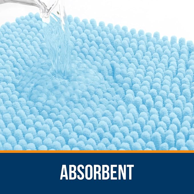 OLANLY Large Bathroom Rugs 44x32, Extra Soft Absorbent Chenille Bath Rugs | Sky Blue, Quick-Drying Rubber Backing, Machine Washable Bath Mat for Bathroom Floor, Tub and Shower, Home Decor Accessories
